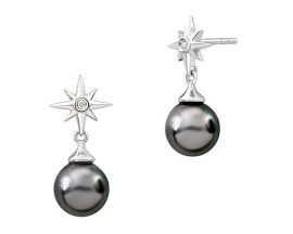 Boucles d'oreilles pendants argent, perle(s) de Tahiti & diamant(s) Iza B - FEZ22E002HP