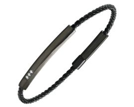 Bracelet acier, cuir & diamants Jourdan - JH340002B