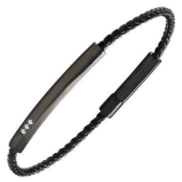 Bracelet acier, cuir & diamants Jourdan - JH340002B