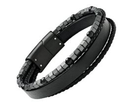 Bracelet homme cuir, perles & acier Jourdan - JH340005B