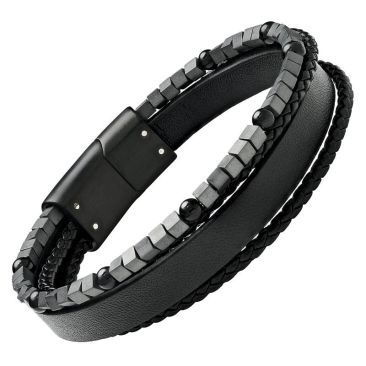 Bracelet homme cuir, perles & acier Jourdan - JH340005B