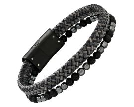 Bracelet homme cuir, perles & acier Jourdan - JH340010B
