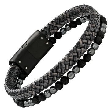 Bracelet homme cuir, perles & acier Jourdan - JH340010B