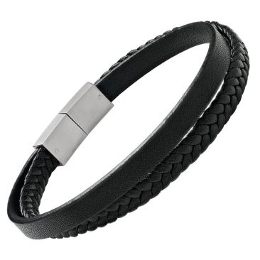 Bracelet homme cuir, perles & acier Jourdan - JH340013B