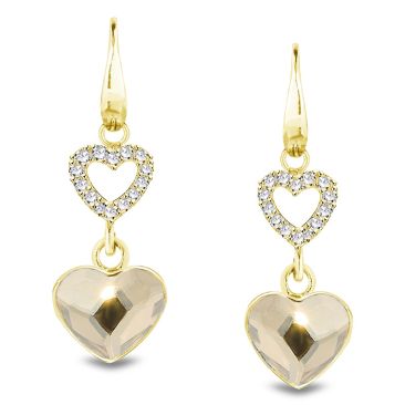 Boucles d'oreilles pendants coeurs argent doré et cristal Spark - G0599C