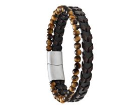 Bracelet homme cuir, perles & acier Jourdan - JH340008B