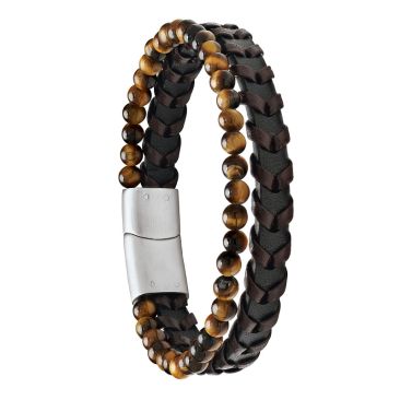 Bracelet homme cuir, perles & acier Jourdan - JH340008B