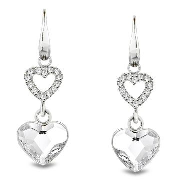Boucles d'oreilles pendants coeurs argent et cristal Spark - A0599W