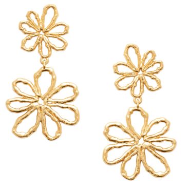Boucles d'oreilles fleurs pendants plaqué or Stepec - IJPXOSPP