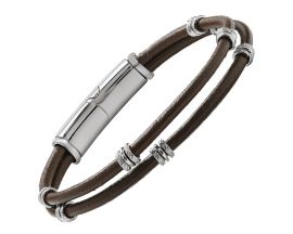 Bracelet acier & cuir Jourdan - JH150215B