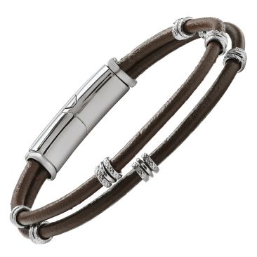 Bracelet acier & cuir Jourdan - JH150215B