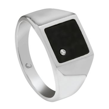 Bague acier, onyx & diamant synth. Jourdan - JH340026R