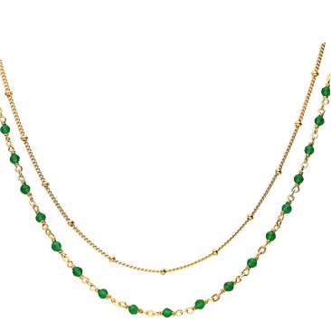 Collier argent doré et onyx verts Orus - COD033GREENGOLD