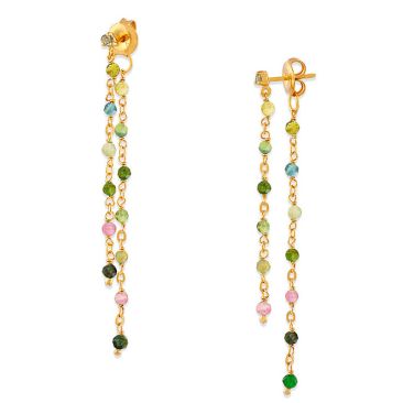 Boucles d'oreilles pendantes argent doré tourmaline Orus - BOD003TOURMALINE