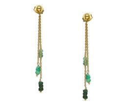 Boucles d'oreilles pendantes argent doré émeraudes Orus - BOD1158EMERAUDE