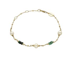 Bracelet argent doré, perles et émeraudes Orus - BRD1159PERLEEMERAU