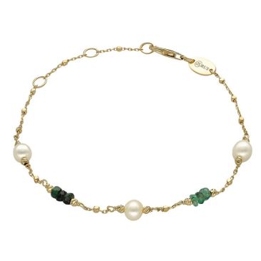 Bracelet argent doré, perles et émeraudes Orus - BRD1159PERLEEMERAU