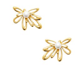 Boucles d'oreilles boutons acier doré et perles Stepec - JBIEXPE
