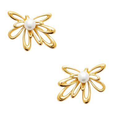 Boucles d'oreilles boutons acier doré et perles Stepec - JBIEXPE