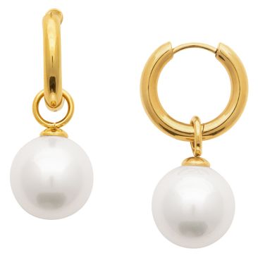 Boucles d'oreilles créoles acier doré et perles Stepec- JXPTPPE