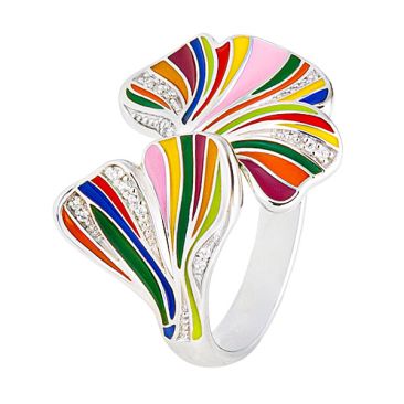 Bague ginkgo argent oxydes Una Storia - BG226