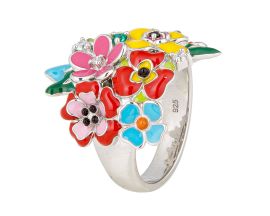 Bague fleurs argent oxydes Una Storia - BG121225