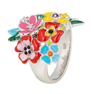 Bague fleurs argent oxydes Una Storia - BG121225