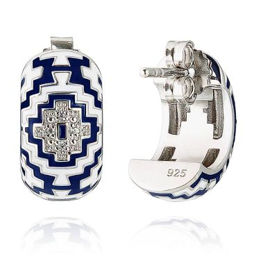 Boucles d'oreilles créoles Una Storia Aztec argent et oxydes
