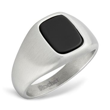 Bague chevalière acier Onyx noir Rochet