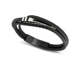 Bracelet Simili cuir tressé noir & acier Rochet