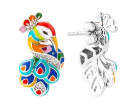 Boucles d'oreilles argent email oxydes Paon Una Storia