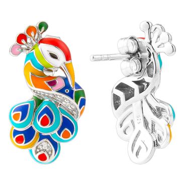 Boucles d'oreilles argent email oxydes Paon Una Storia