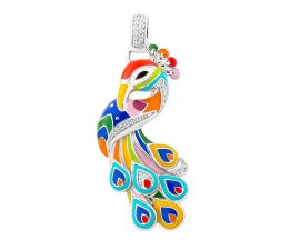 Pendentif argent email oxydes Paon Una Storia