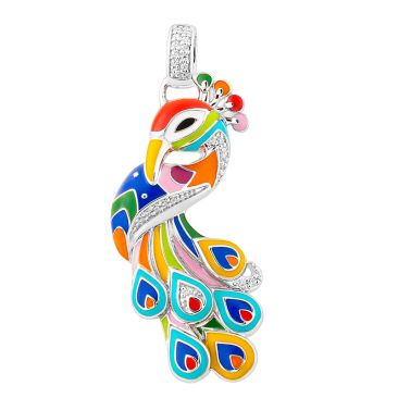 Pendentif argent email oxydes Paon Una Storia
