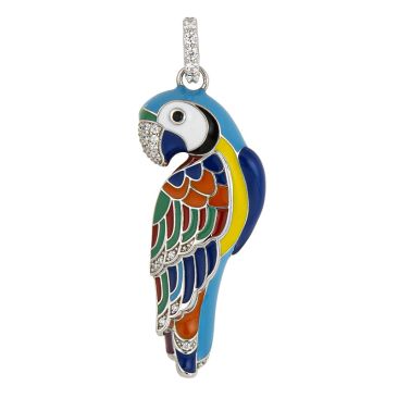 Pendentif argent email oxydes Lovebird Perroquet Una Storia
