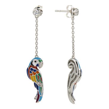 Boucles d'oreilles perroquet Lovebird argent Una Storia