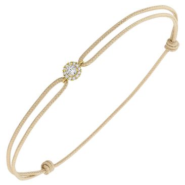 Bracelet cordon beige or 375/1000 (9 Carats) diamants synthétiques 0.15 carat Diamanti