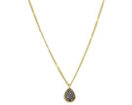 Collier Orus argent doré pendentif goutte diamants noirs
