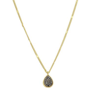 Collier Orus argent doré pendentif goutte diamants noirs