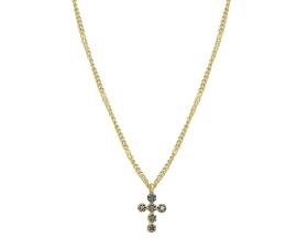 Collier Orus argent doré pendentif croix diamants noirs