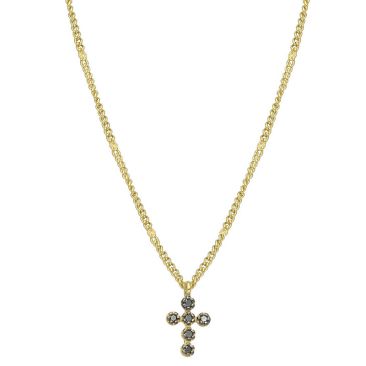 Collier Orus argent doré pendentif croix diamants noirs