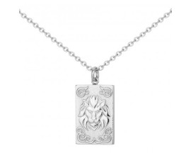 Collier homme en acier argenté avec pendentif astrologique Lion