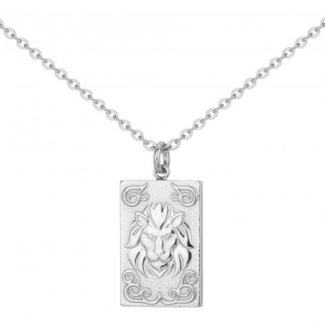 Collier homme en acier argenté avec pendentif astrologique Lion