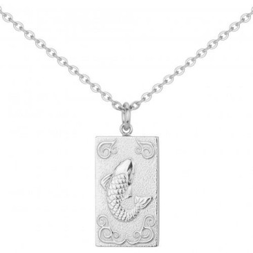 Collier homme en acier argenté avec pendentif astrologique Poisson