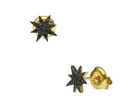 Boucles d'oreilles Orus argent doré étoile diamants noirs