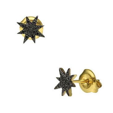 Boucles d'oreilles Orus argent doré étoile diamants noirs