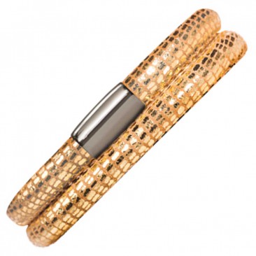 Bracelet cuir de veau véritable 2 rangs Endless JLO motif reptile doré - 1001-2