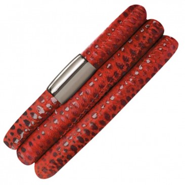 Bracelet cuir de veau véritable 3 rangs Endless JLO motif reptile rouge - 1002-3