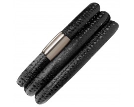 Bracelet cuir de veau véritable 3 rangs Endless JLO motif reptile noir - 1003-3