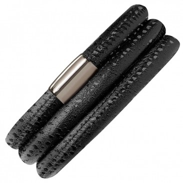 Bracelet cuir de veau véritable 3 rangs Endless JLO motif reptile noir - 1003-3